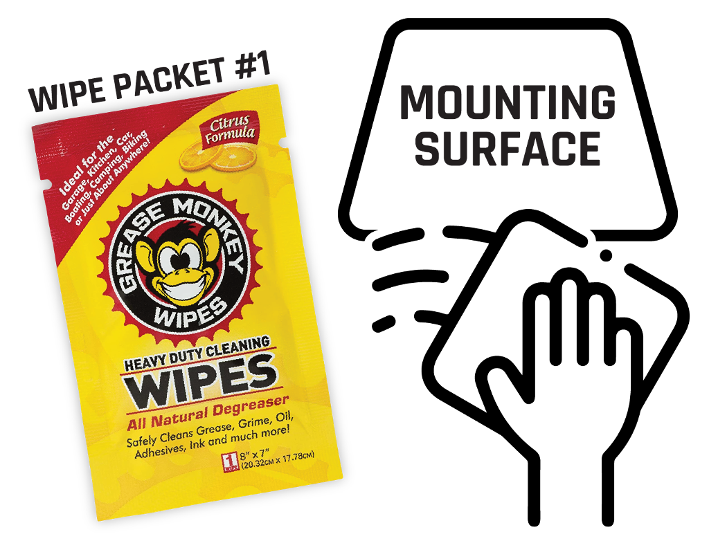 clean mounting surface with degreasing wipes