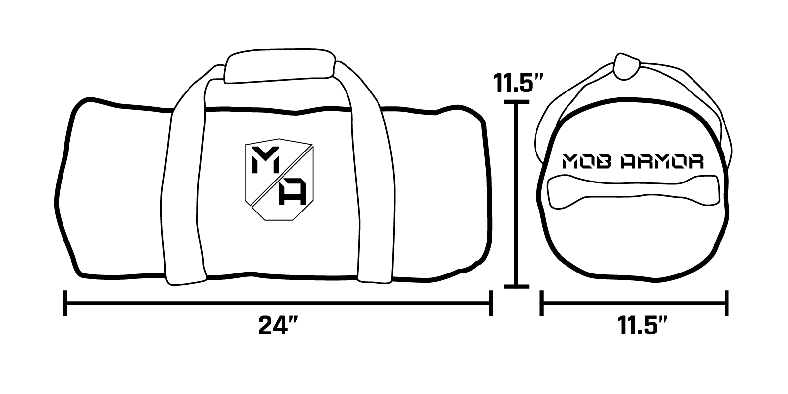 medium duffel bag dimensions diagram